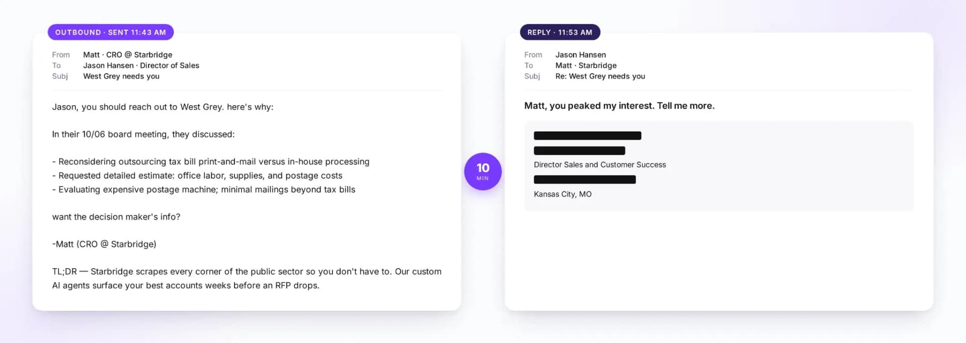 Example of a short personalized B2G cold email with a customer reference and simple CTA