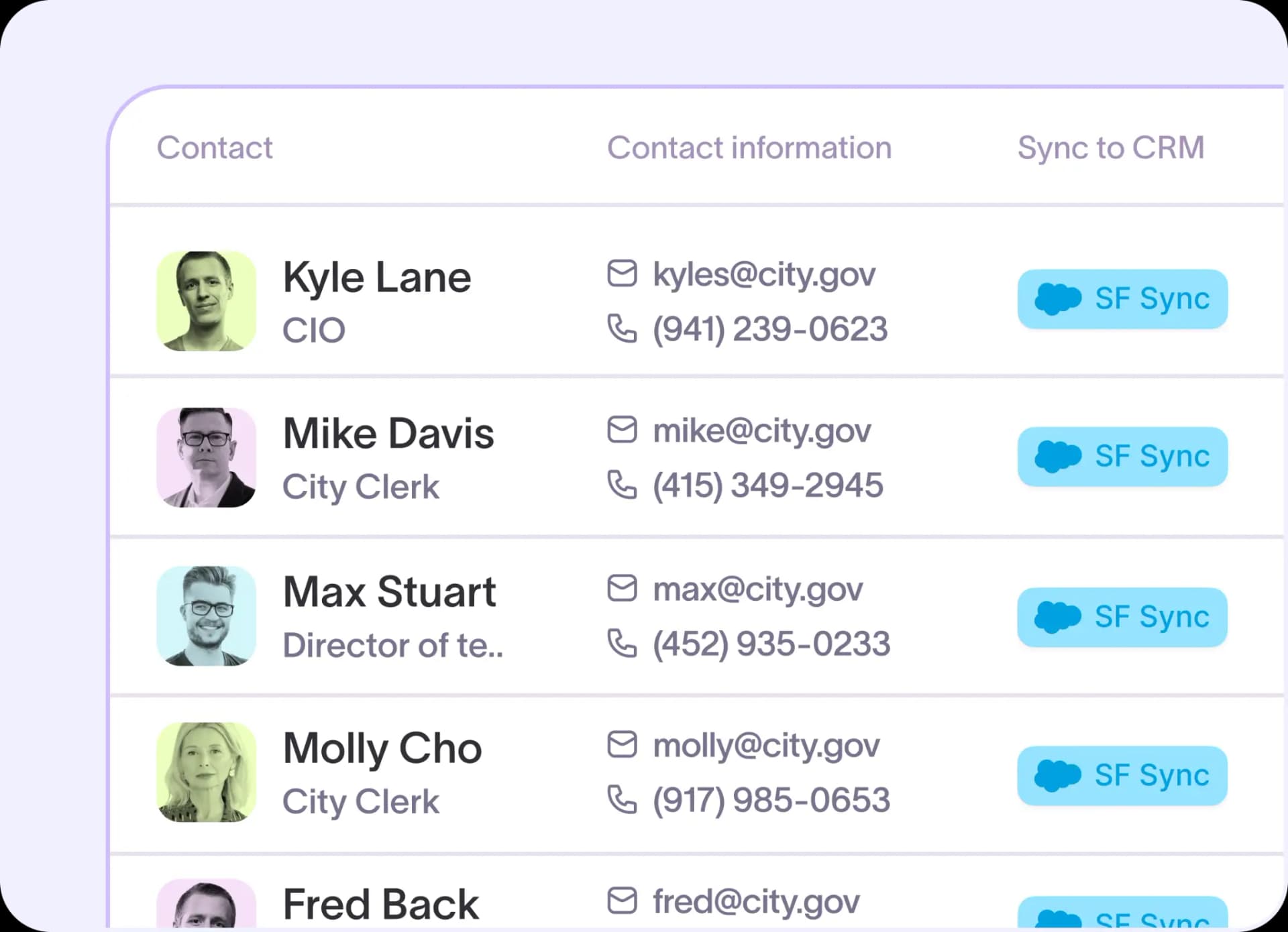 Starbridge verified contacts for a government account