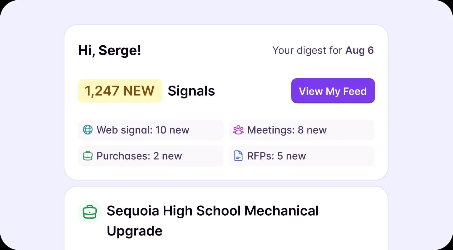 Daily email digest of buying signals for sales representatives